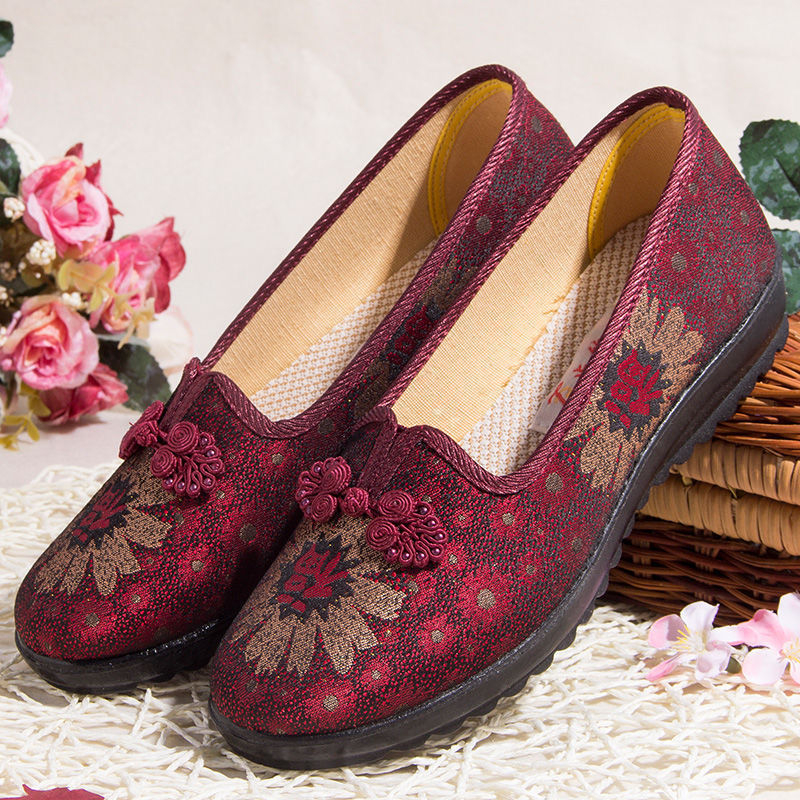 Női vászoncipők Beijing-stílusú hímzéssel, slip-on, puha talppal