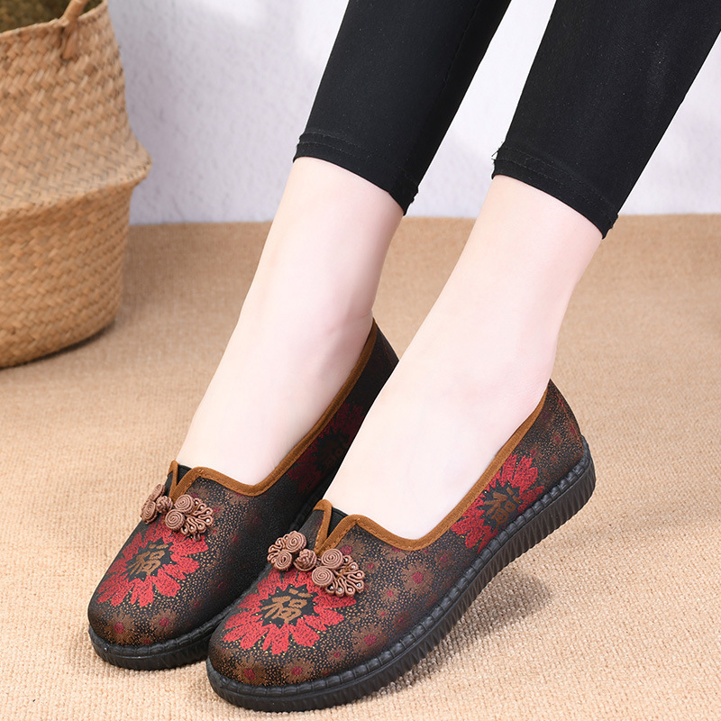 Női vászoncipők Beijing-stílusú hímzéssel, slip-on, puha talppal