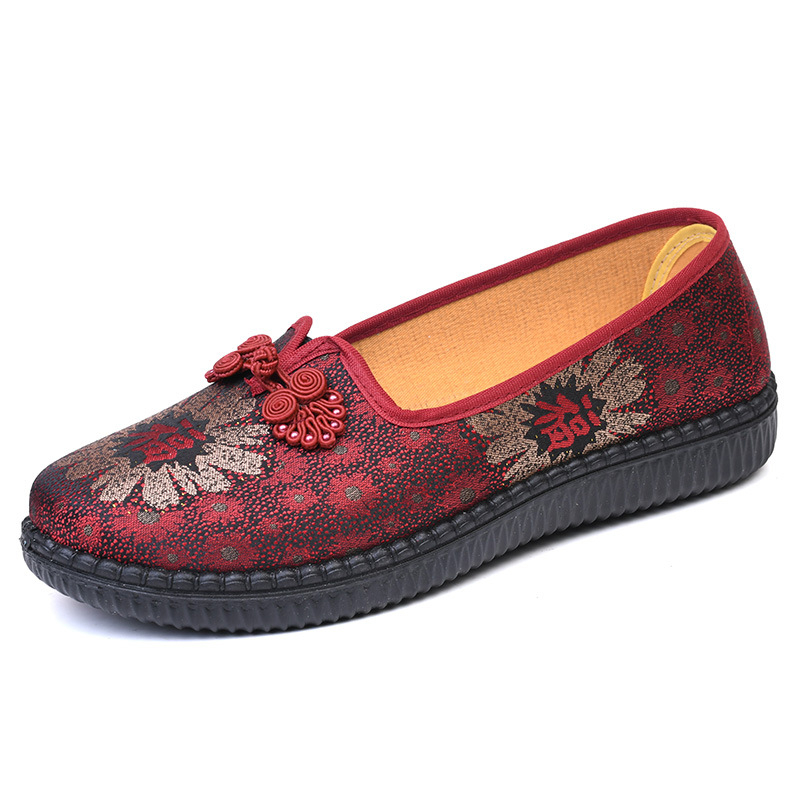Női vászoncipők Beijing-stílusú hímzéssel, slip-on, puha talppal