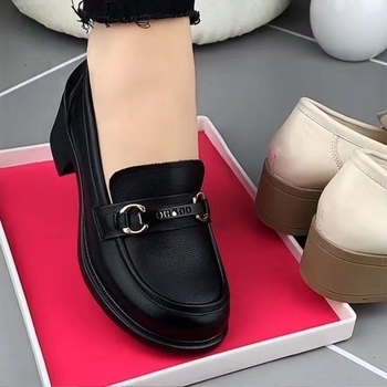 Ženske britskog stila loafer od mekane kože, srednji pet 3–5 cm, PU gornji dio, gumena potplat, Jesen 2025