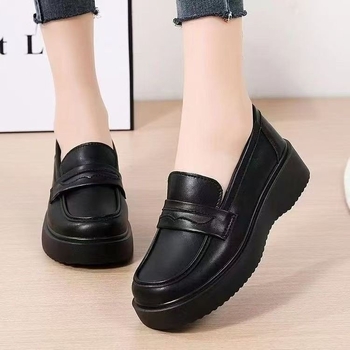 Retro ravne potplatne ženske cipele za rad od mekane kože s protukliznom potplatom, crne, britanski stil