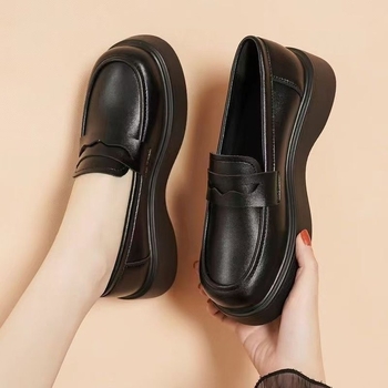 Retro ravne potplatne ženske cipele za rad od mekane kože s protukliznom potplatom, crne, britanski stil