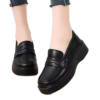 Retro ravne potplatne ženske cipele za rad od mekane kože s protukliznom potplatom, crne, britanski stil