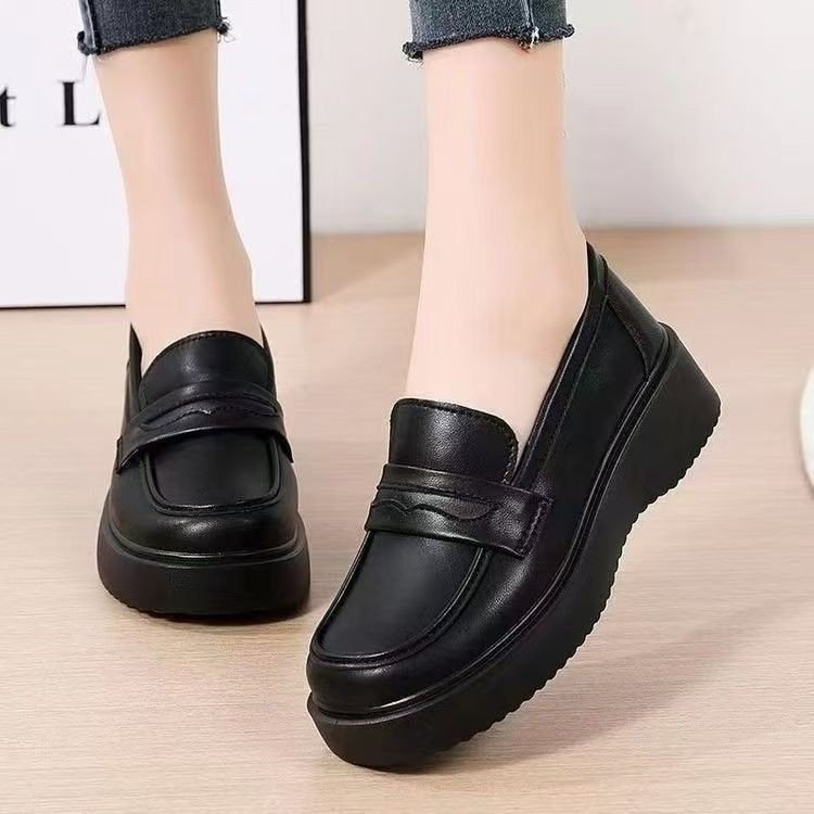 Retro ravne potplatne ženske cipele za rad od mekane kože s protukliznom potplatom, crne, britanski stil