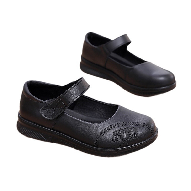 Ženske kožne cipele s okruglim vrhom, udobne za sve sezone, Velcro kopča