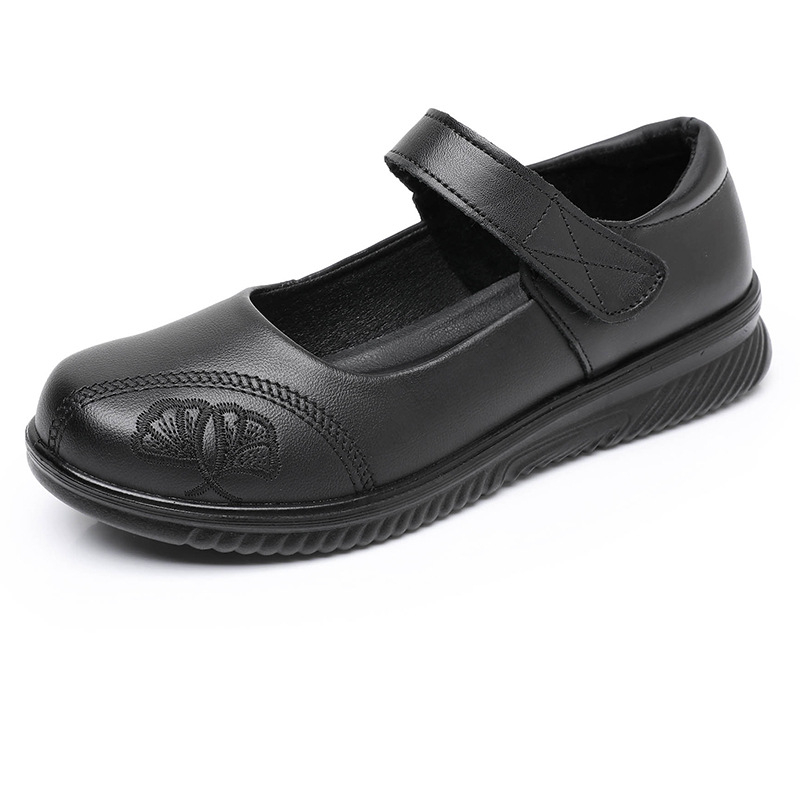 Ženske kožne cipele s okruglim vrhom, udobne za sve sezone, Velcro kopča