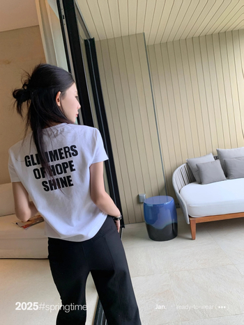Ženski T‑shirt s natpisom, okrugli izrez, uski kroj, kratki rukavi, korejski stil