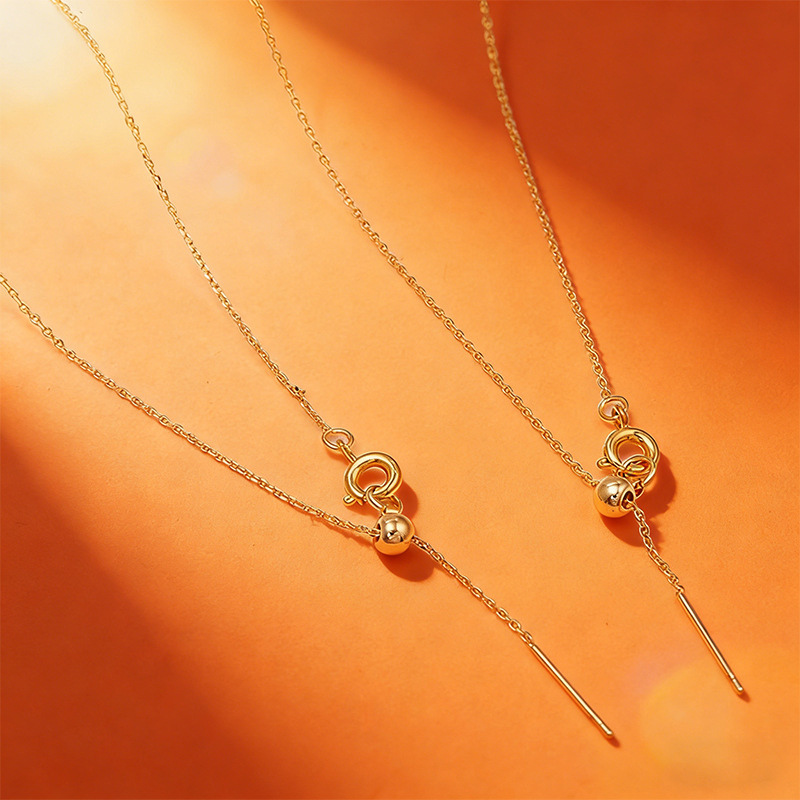 14K pravo zlato, prilagodljiva ogrlica s kuglicama u obliku O - DIY minimalistička i univerzalna ženska ogrlica