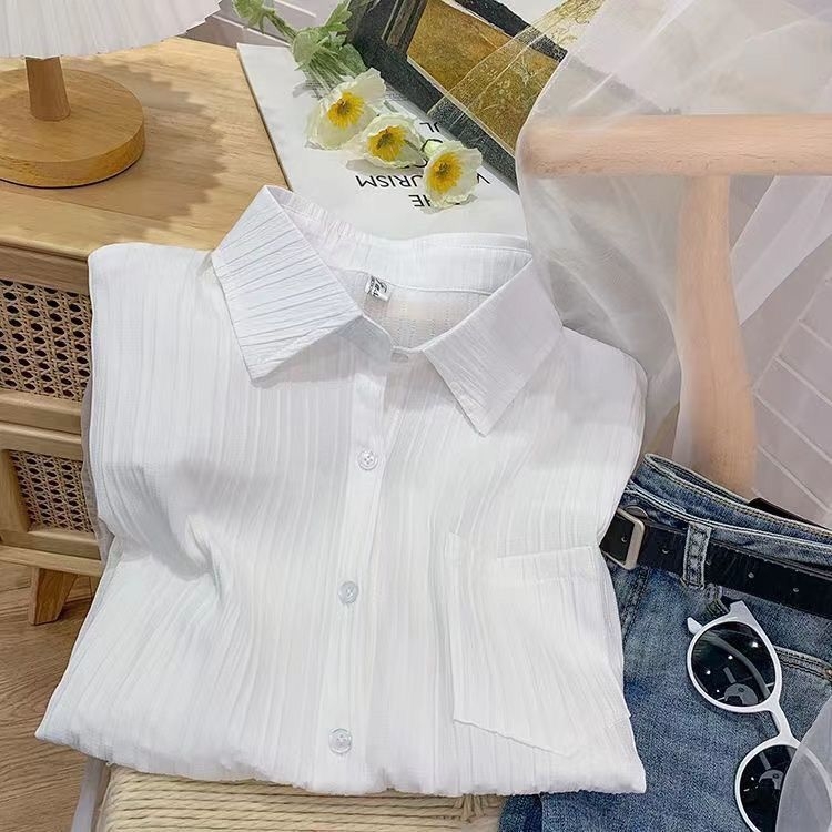 Női oversized fehér ingkabát, könnyű tavasz–ősz darab, laza szabás, UV-védő felső, texturált anyag