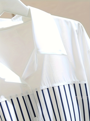 Ženska košulja s dugim rukavima u franuskog stilu s panelnim prugama, jesen nova, elegantna bijela bluza
