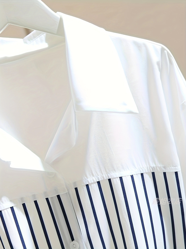 Ženska košulja s dugim rukavima u franuskog stilu s panelnim prugama, jesen nova, elegantna bijela bluza