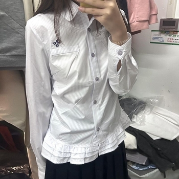 Japán ihletésű édes egyetemi stílusú csíkos hosszú ujjú női blúz, tavasz-ősz, laza szabás, polo gallérral