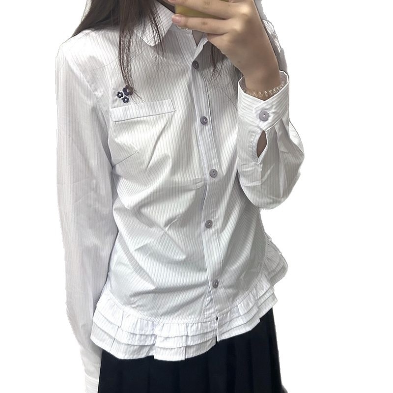 Japán ihletésű édes egyetemi stílusú csíkos hosszú ujjú női blúz, tavasz-ősz, laza szabás, polo gallérral