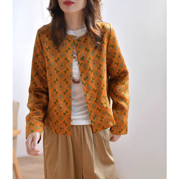 Ženska svilena košulja s retro otiskom, slobodan kroj, elegantan kineski stil