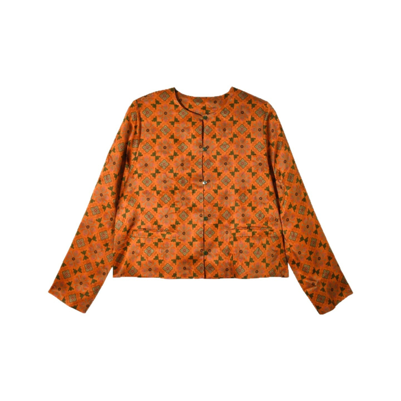 Ženska svilena košulja s retro otiskom, slobodan kroj, elegantan kineski stil