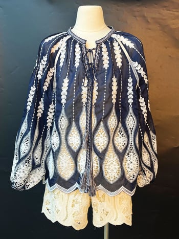 Boemska bluza s vezom Lily of the Valley, etno-retro stil
