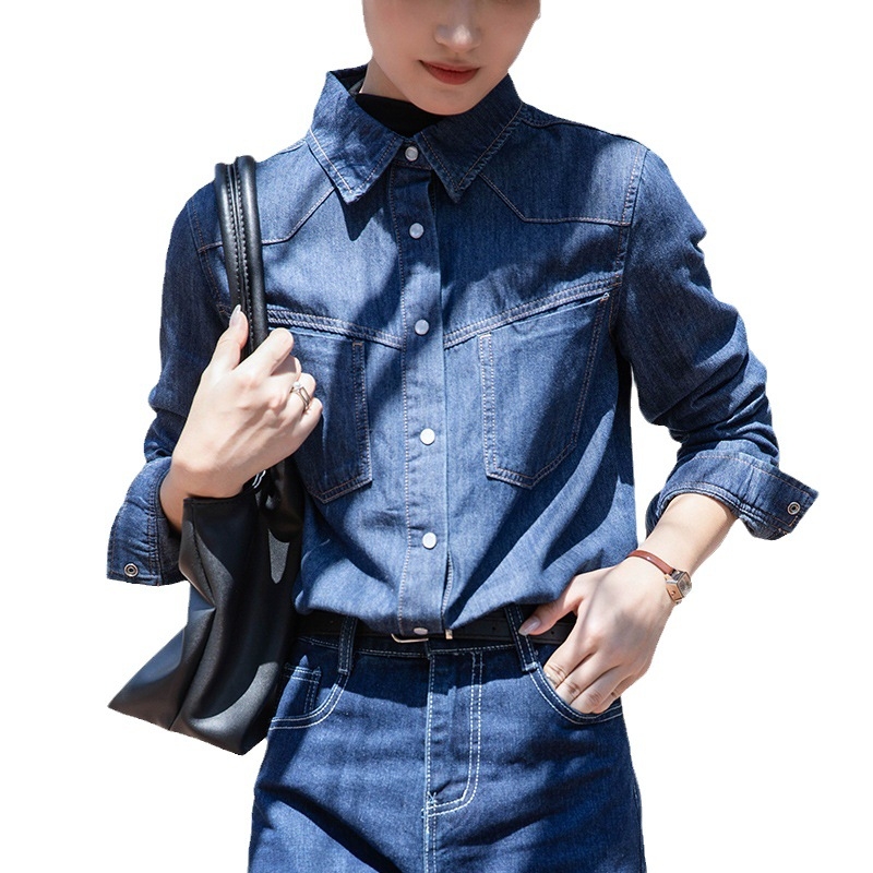 2025 Ženska denim košulja-jakna u hongkonškom stilu, dugi rukavi, slobodan kroj, moderna za slojevito kombiniranje.