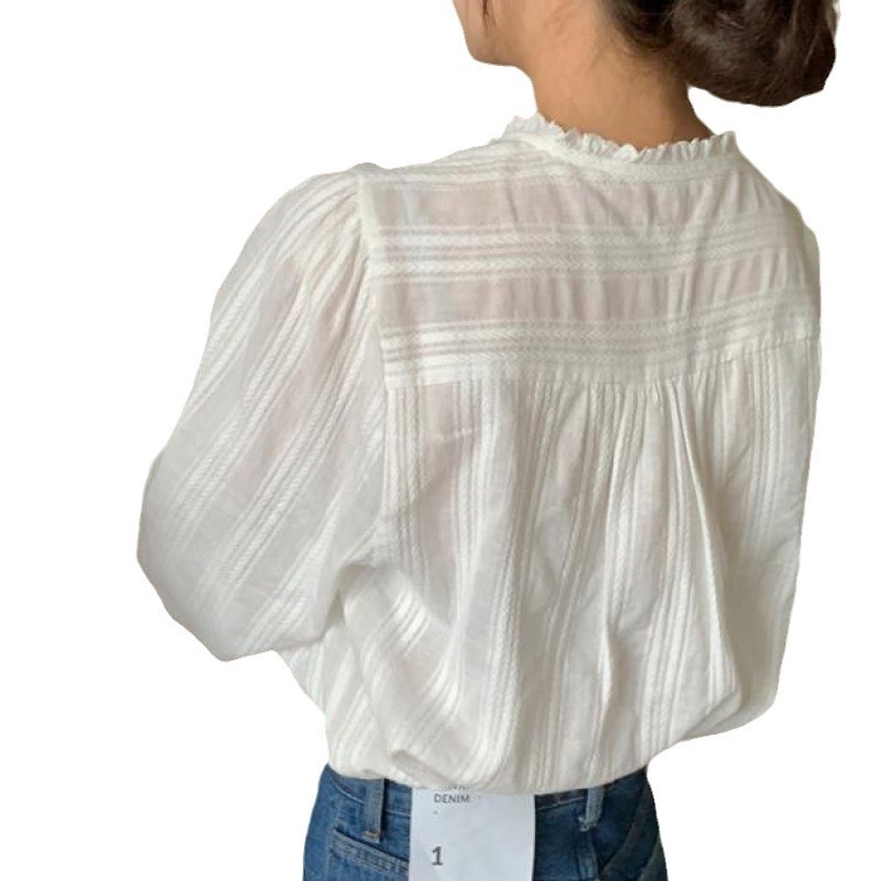 Ženska bluza u francuskom retro stilu, jesen 2023, korejski stil, nježna elegancija, bijela jednobojna bluza