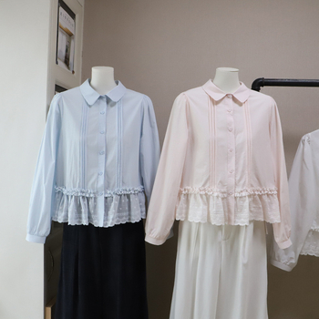 Bluza s plisiranjem i naborima na rukavima, korejskog stila, proljeće 2026, za žene, 6016, pamuk‑poliesterska smjesa
