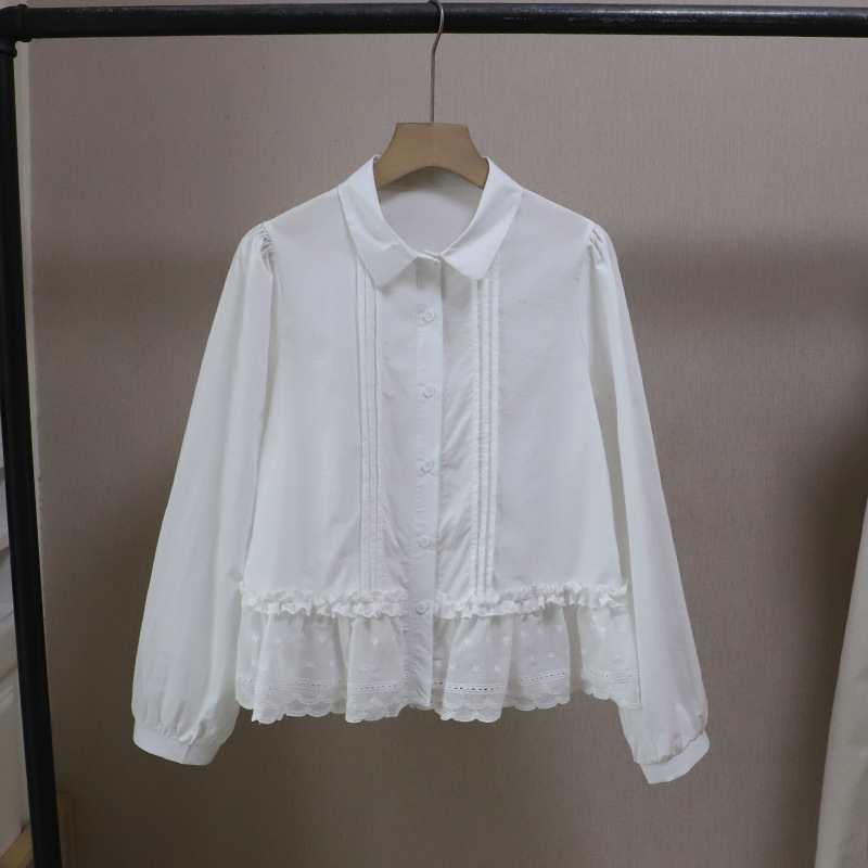 Bluza s plisiranjem i naborima na rukavima, korejskog stila, proljeće 2026, za žene, 6016, pamuk‑poliesterska smjesa