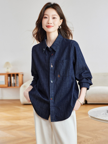 Pamut cocon stílusú denim kabát hímzéssel, hosszú ujjú női felső koreai hatású őszi kollekció