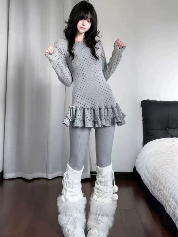 Ženska pamukasta majica s dugim rukavima i printom teksta, uski kroj, okrugli izrez, jesen-zima