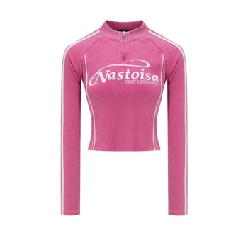 Ženski crop top s dugim rukavima i stojećim ovratnikom, američki vintage stil, jesen 2025, uski kroj, sportski top s pola zipom