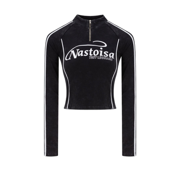 Ženski crop top s dugim rukavima i stojećim ovratnikom, američki vintage stil, jesen 2025, uski kroj, sportski top s pola zipom