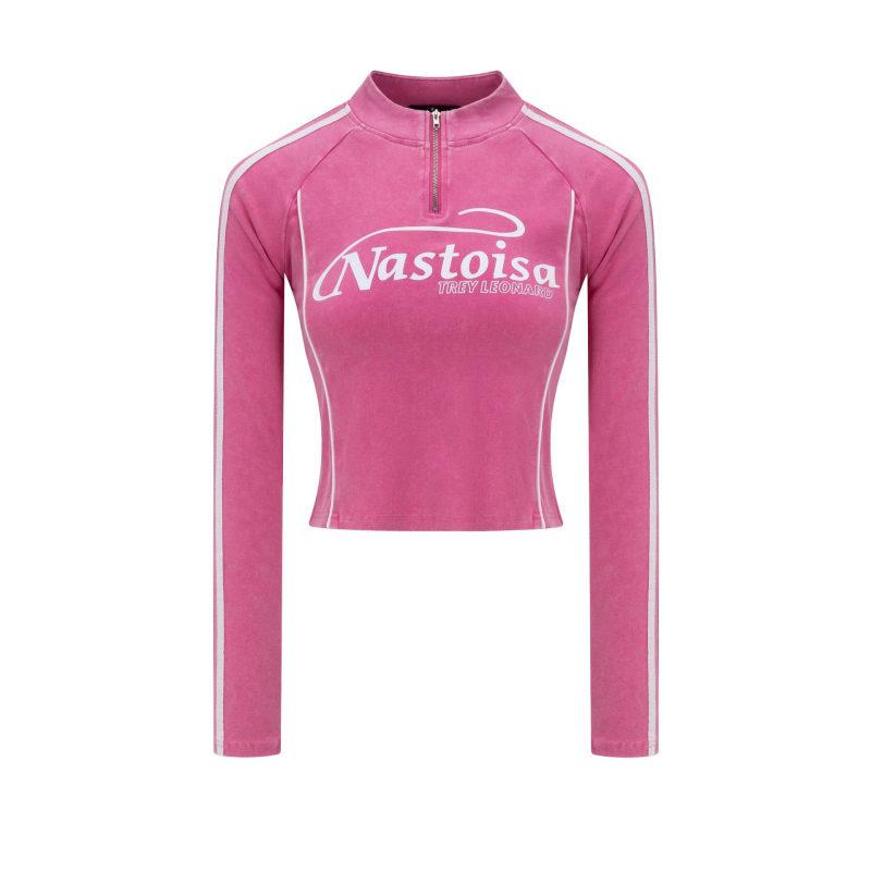 Ženski crop top s dugim rukavima i stojećim ovratnikom, američki vintage stil, jesen 2025, uski kroj, sportski top s pola zipom