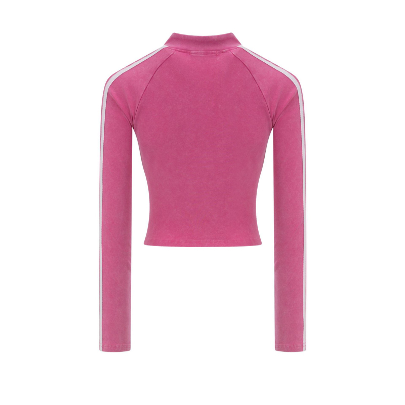 Ženski crop top s dugim rukavima i stojećim ovratnikom, američki vintage stil, jesen 2025, uski kroj, sportski top s pola zipom