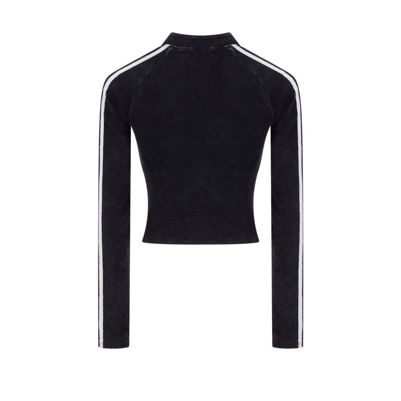 Ženski crop top s dugim rukavima i stojećim ovratnikom, američki vintage stil, jesen 2025, uski kroj, sportski top s pola zipom