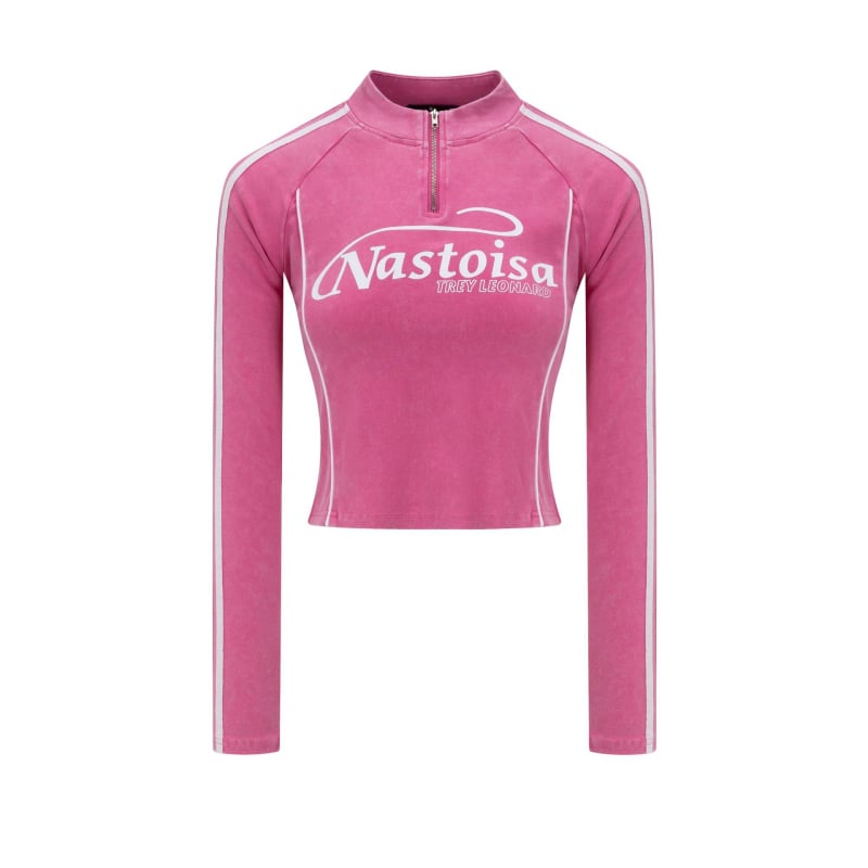 Ženski crop top s dugim rukavima i stojećim ovratnikom, američki vintage stil, jesen 2025, uski kroj, sportski top s pola zipom