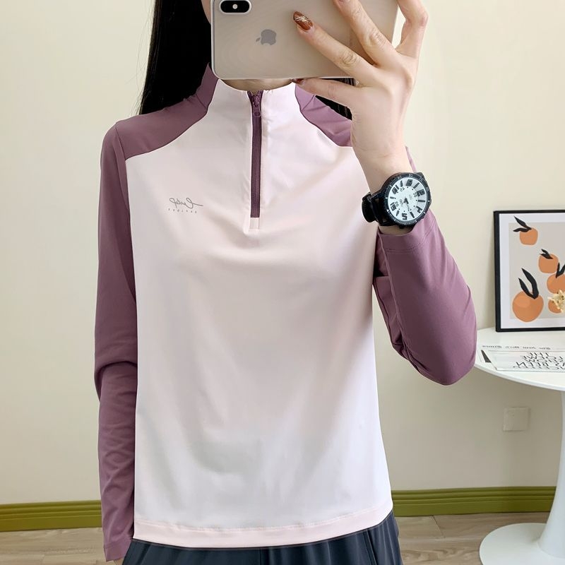 Ženski patchwork sportski top za jogu sa stojećim ovratnikom, dugi rukav, casual stil, poluotvoren kardigan