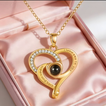 Szív alakú vetítő nyaklánc I love you 100 nyelven, valódi aranyozás, egyedi készítés
