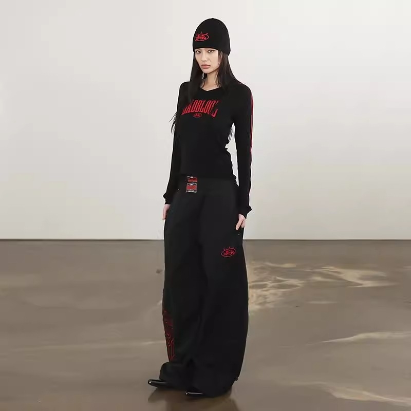 Badblood BCAC serija ženska majica s V izrezom, dugi rukavi, pamuk, američki retro stil, osnovni top