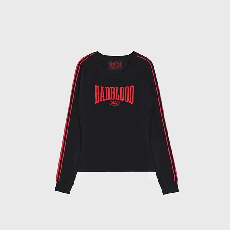 Badblood BCAC serija ženska majica s V izrezom, dugi rukavi, pamuk, američki retro stil, osnovni top