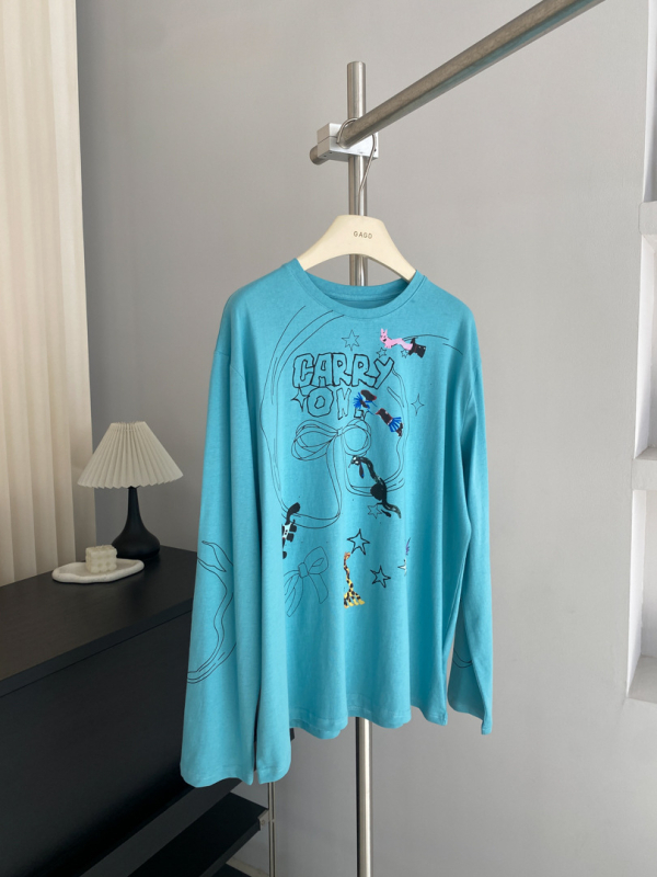 GAGD Ženski pamukasti T-shirt s tiskom mašne, okrugli izrez, slobodan kroj, dugi rukavi