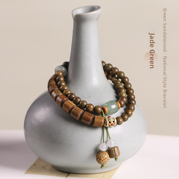 Náramok zo zeleného santalového dreva, antický štýl, dvojitá slučka, DIY prepletené korálky a trubkové korálky, unisex