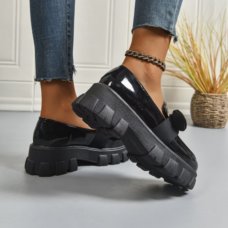 Ženske loaferice s debelim potplatom, retro stil, PU gornji dio, srednja visina pete, mašna