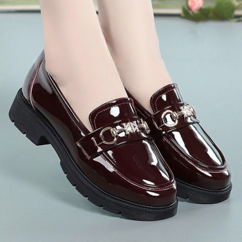 Női loaferek vastag platformával, slip-on, fényes PU bőr, brit stílus