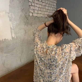 Ženska šifon bluza s cvjetnim printom, francuski retro stil, elegantna