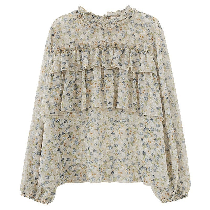 Ženska šifon bluza s cvjetnim printom, francuski retro stil, elegantna
