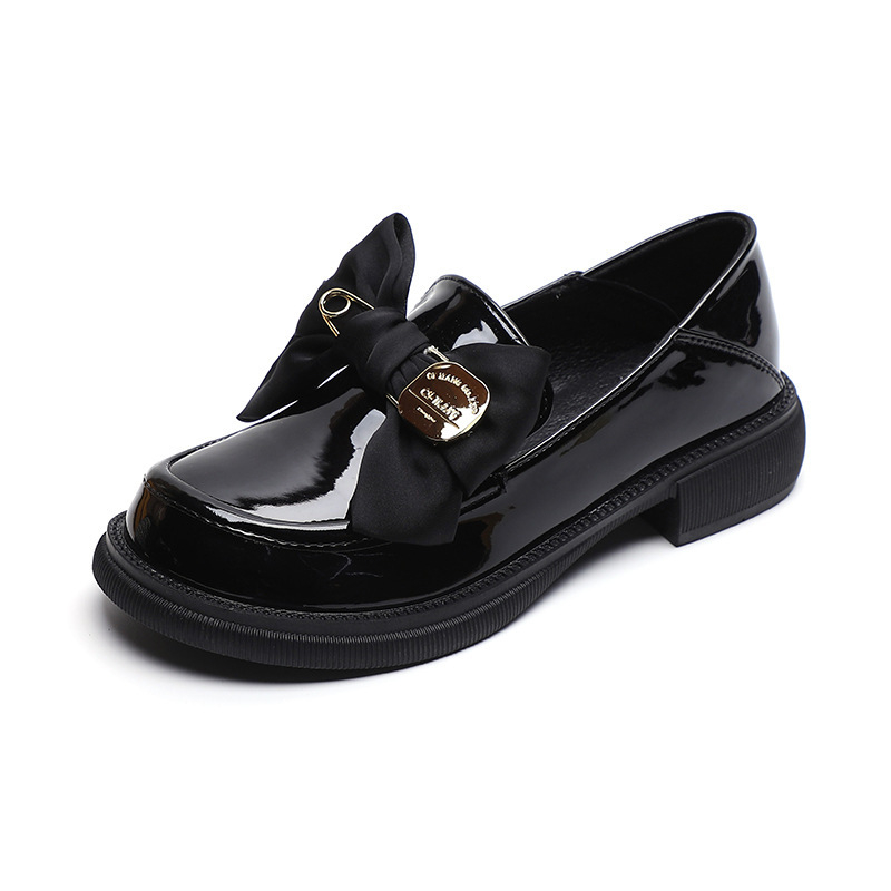 600-32 Ženske loaferice s debelim potplatom, 2026 novi retro kožni cipeli s crnom mašnom, mekan potplatom, slip-on