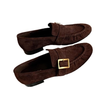 Loaferi din piele naturală cu cataramă pătrată, căptușite cu lână de oaie, stil britanic vintage, slip-on pentru femei