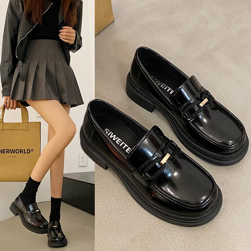 Γυναικείες Mary Jane με παχιά σόλα, slip-on loafers σε βρετανικό στιλ, φθινοπωρινό μοντέλο 2026, PU δέρμα, μεγάλες διαστάσεις