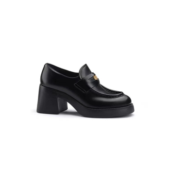 Loafers femei retro, vârf rotund și detaliu cu monedă, toc și talpă groși, stil britanic, partea superioară din fibră sintetică
