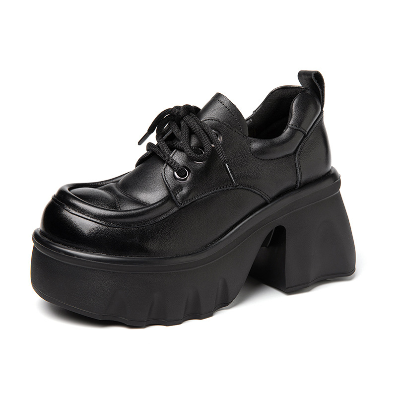 Női első réteg marhabőr loaferek, 2026 tavasz, retro brit stílus, vastag talpú slip-on bőrcipők