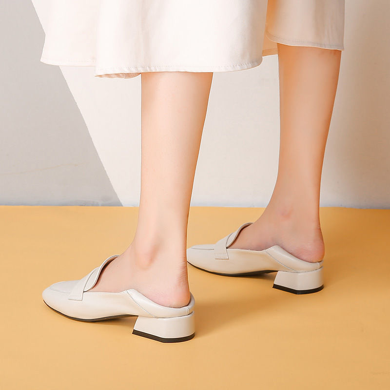 Γυναικείοι loafers με τετράγωνη μύτη, ελαφριά δερμάτινα για τέσσερις εποχές, βρετανικού στυλ μεσαίας φτέρνας