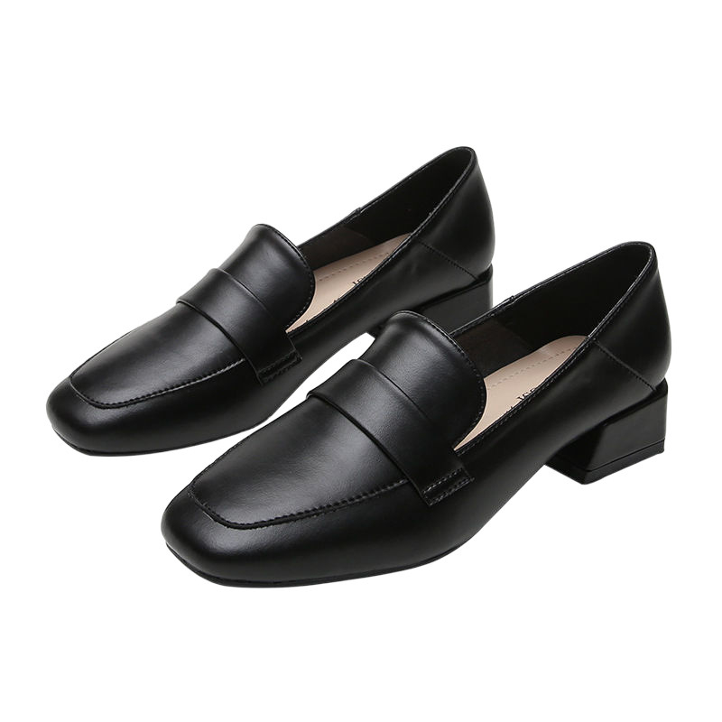 Γυναικείοι loafers με τετράγωνη μύτη, ελαφριά δερμάτινα για τέσσερις εποχές, βρετανικού στυλ μεσαίας φτέρνας