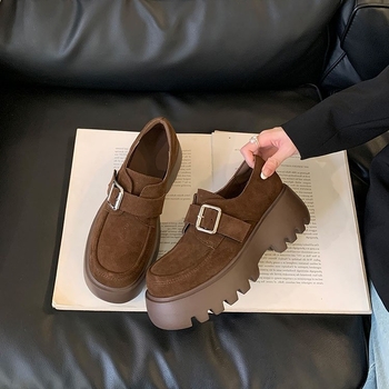 Ženski kožni loafers u britanskom stilu, retro dizajn, Velcro kopča, Mori stil, platforma za povećanje visine, debeli potplat, model 2026 proljeće-jesen